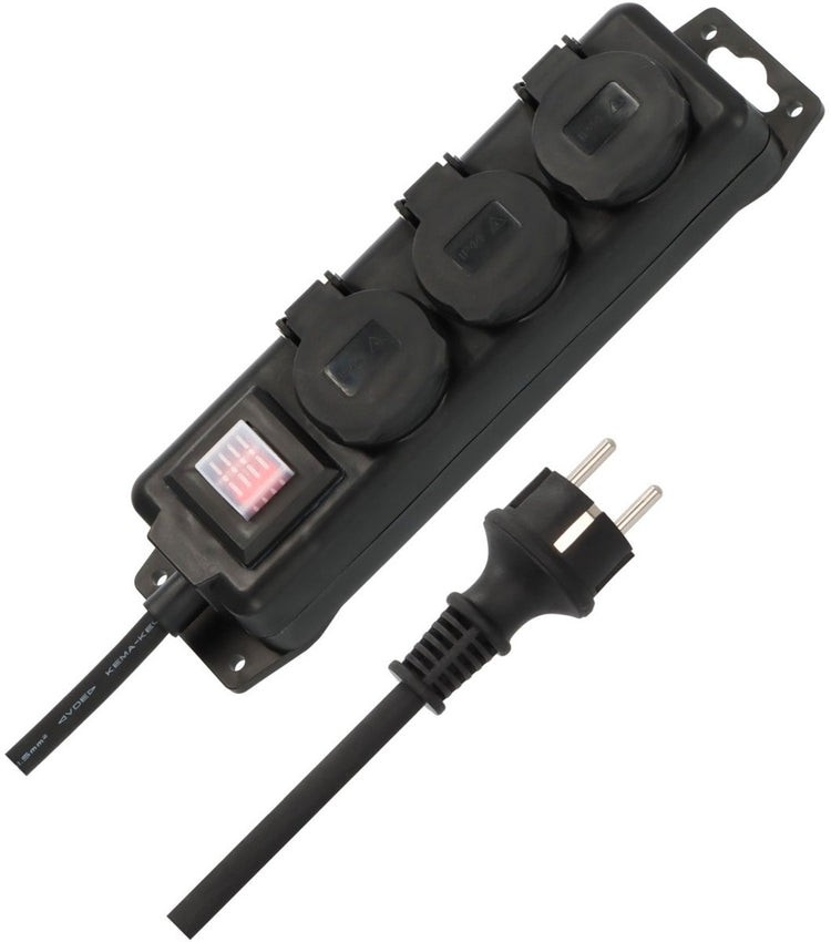 Prise Brennerstuhl avec interrupteur ip44 3 voies noir 2m h07rn-f 3g1.5
