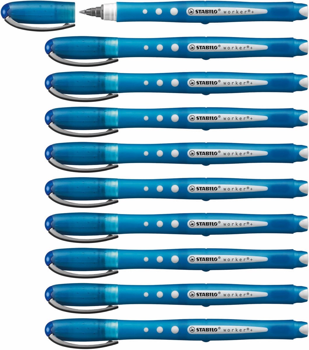 Stabilo travailleur+ coloré - roller 0,5 mm - bleu - boîte de 10 pièces