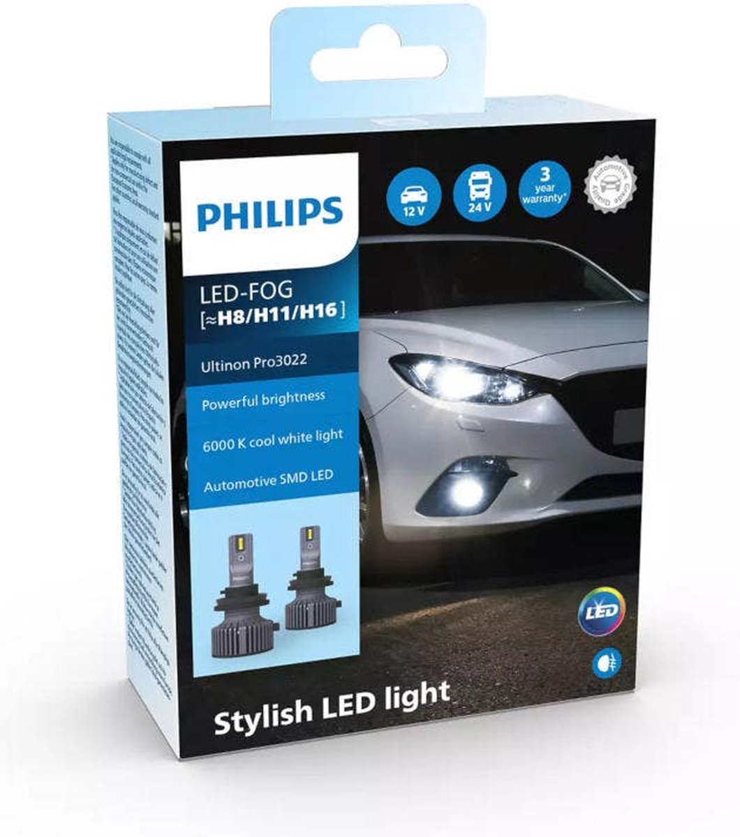 Philips Ultinon Pro3022 LED-HL H8 H11 H16 Ensemble Lum11366u3022x2