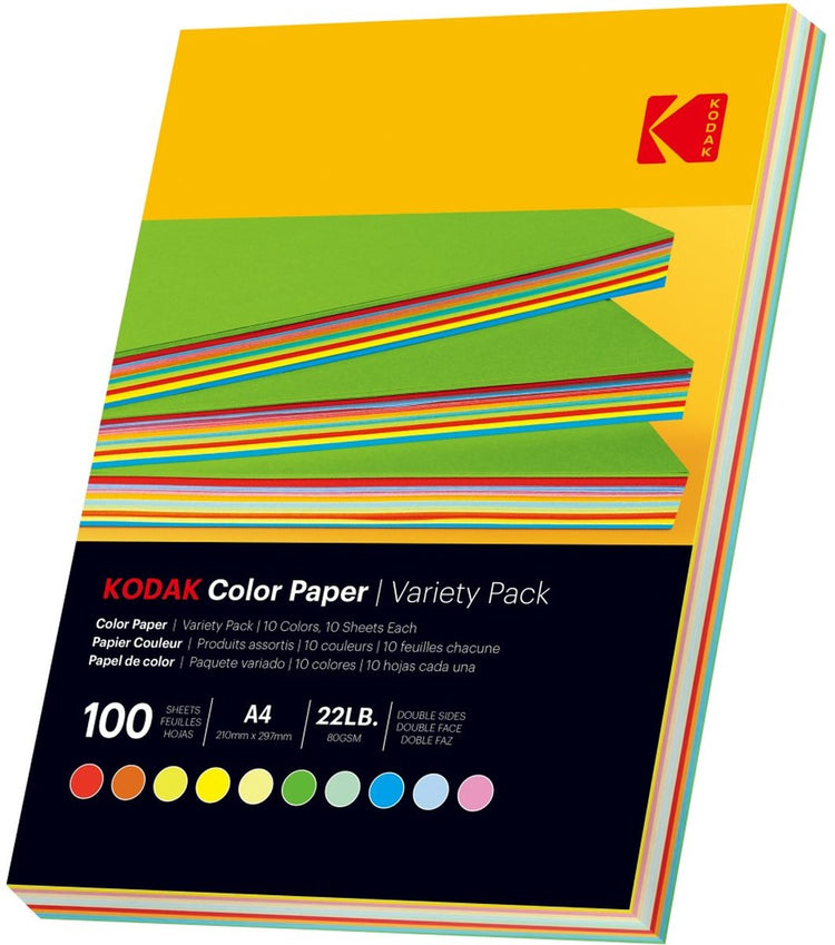 Papier coloré Kodak - 10 couleurs différentes - 80g m² - a4 - 100 feuilles
