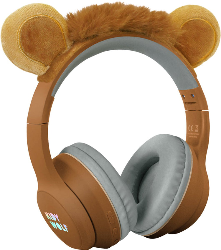 Kidywolf kidyears casque enfant lion - 85db, prise Bluetooth, pliable, oreilles magnétiques, 4+