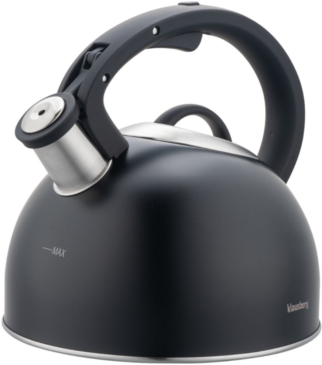 Klausberg 7911 - bouilloire sifflante avec sifflet - 2,5 litres - acier inoxydable - noir