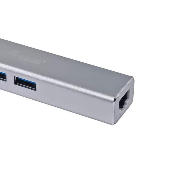 Équipement Équiper 133481 USB-C à 3 ports USB 3.0 Hub avec adaptateur Gigabit
