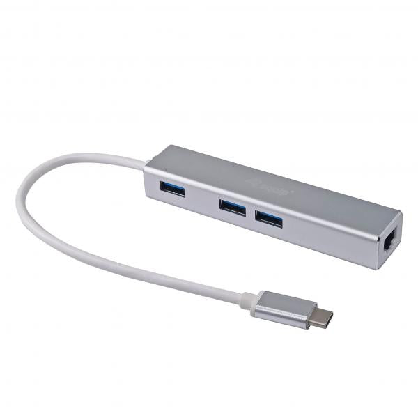 Équipement Équiper 133481 USB-C à 3 ports USB 3.0 Hub avec adaptateur Gigabit