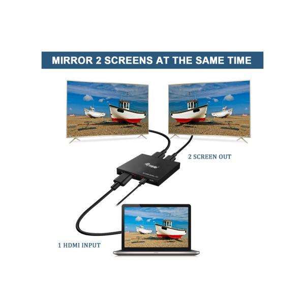 Équipement d'équipement 332715 Splitter HDMI Ultra Slim à 2 ports, 3840 x 2160p, 4K Ultra HD, Power-By Usb, noir