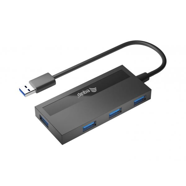 Équipement équivalent 128956 HUB USB 3.0 à 4 ports avec adaptateur USB-C, USB 3.2 Gen 1 Type-A, 5000 Mbit S, noir