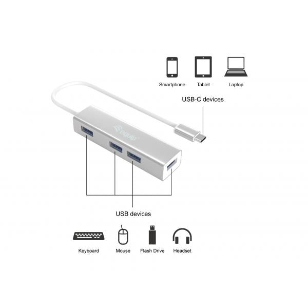 Équipement 128958 USB-C à 4 points USB 3.0 Port, USB 3.2 GEN 1 TYPE-C, TYPE A, 5000 MBITS, SILP
