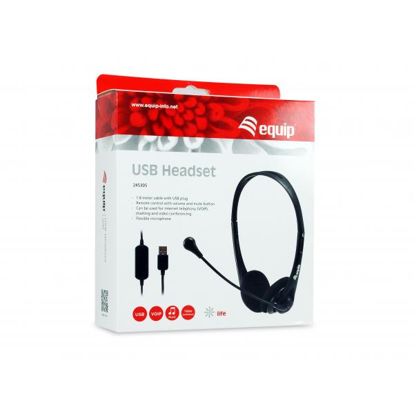 Équipement d'équipement 245305 casque USB, casque, bande de tête, centre d'appels de bureau, noir, binaural, contrôle en ligne U