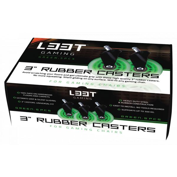 L33T Gaming L33T Gaming 160531 3inch Chasters en caoutchouc, vert, 5pcs