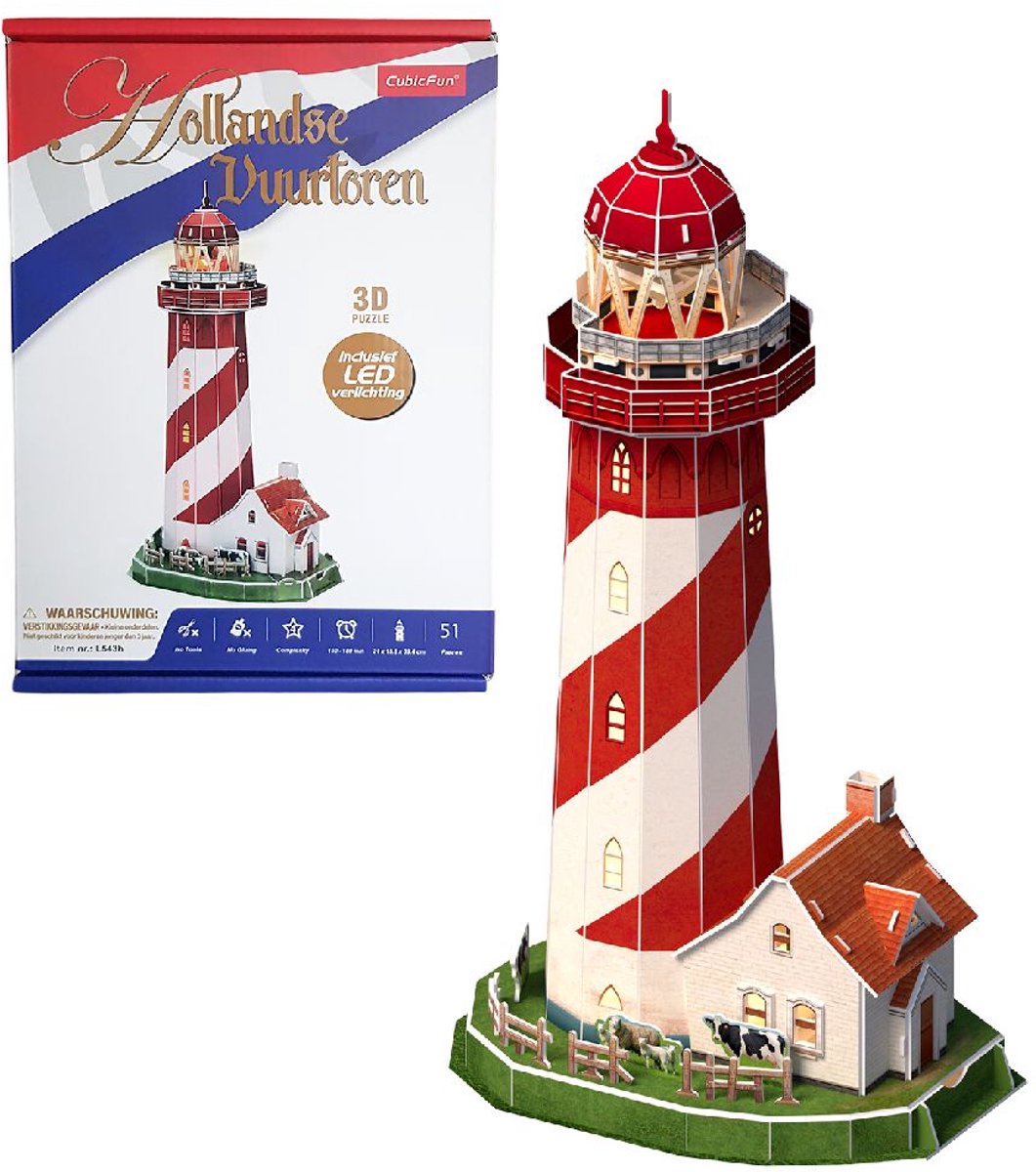 Puzzle 3D cubique amusant phare LED, 51 pièces.