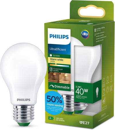 Philips LED Lampe LED ultra-efficace Philips - 60W - culot E27 - lumière blanc chaud : 2700k - verre transparent - lampe boule P45 - longue durée de vie