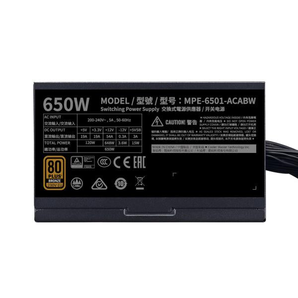 Refroidisseur Master Coler MPE-6501-AABW-BEU MWE 650 BRONZE V2, ATX, 650 W, DC-TO-DC + LLC, 88%, 120 mm, noir