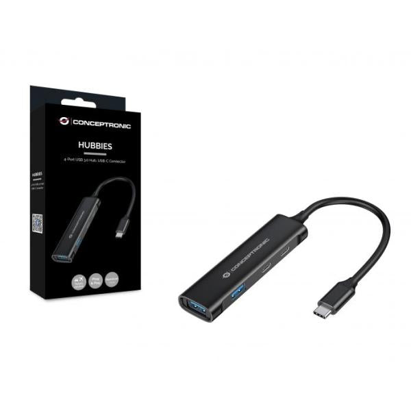 Concepttronic Hubbies12b Hubbies 4-port USB 3.0 Hub, 2 ports USB-C 2 USB-A, cas en aluminium, USB-C
