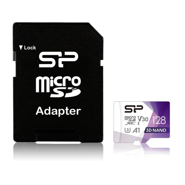 Silicon Power SP128 GBSTXDU3V20AB Superior Pro, 128 Go, Microsdxc, classe 10, UHS-I, 100 Mb S, 80 Mo