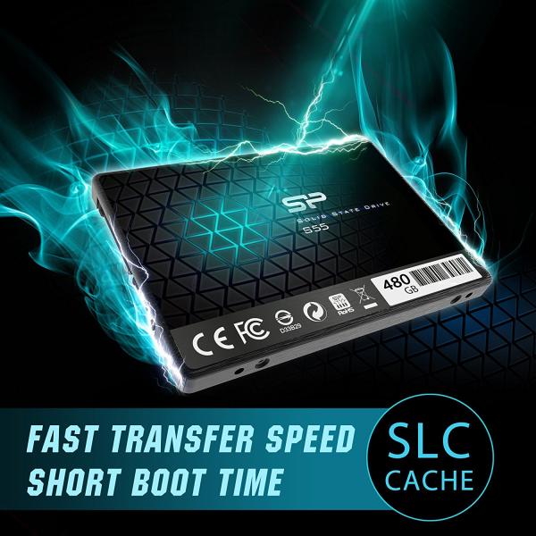 Silicon Power Silicon SP480 GbSS3S55S25 Slim S55 SSD, 480 Go, 2,5, SATA3, 6 Gbit S, SLC, 560 500 MB S, bleu