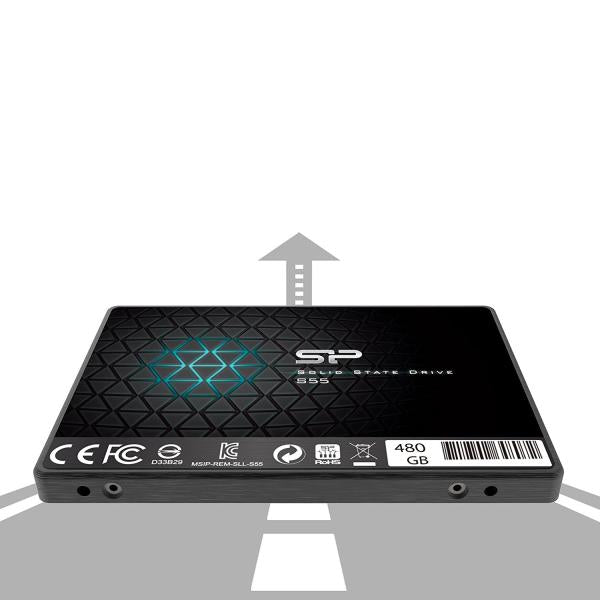 Silicon Power Silicon SP480 GbSS3S55S25 Slim S55 SSD, 480 Go, 2,5, SATA3, 6 Gbit S, SLC, 560 500 MB S, bleu