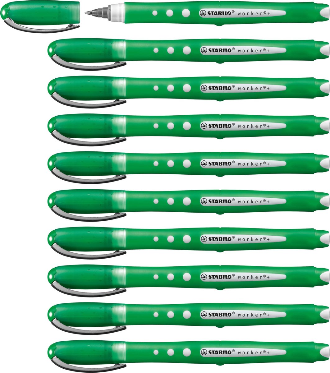 Stabilo travailleur+ coloré - roller 0,5 mm vert - boîte de 10 pièces