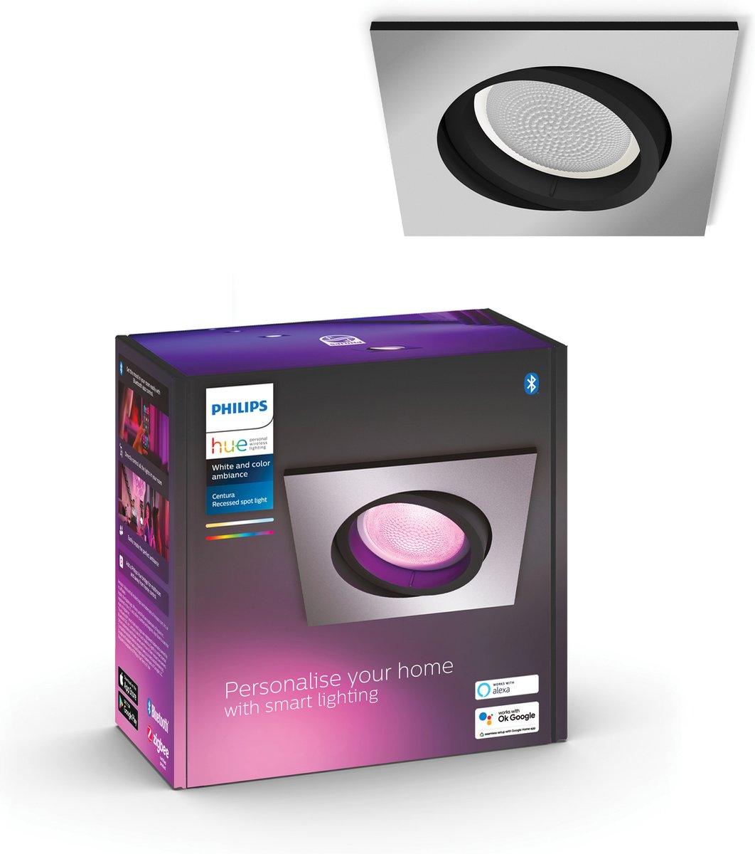 Spot encastrable Philips Hue Centura - blanc et coloré blanc - 1 pièce - aluminium - carré - gu10
