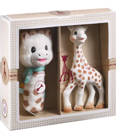 Coffret cadeau sophistiqué Sophie la girafe - jouets pour bébé - hochet à presser - cadeau de maternité - cadeau baby shower - 4 pièces