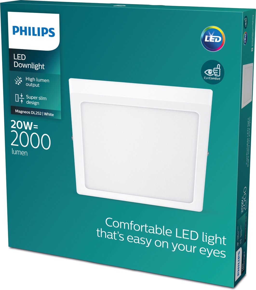 Philips LED Plafonnier Philips Magneos - blanc - carré - grand - 20 W
