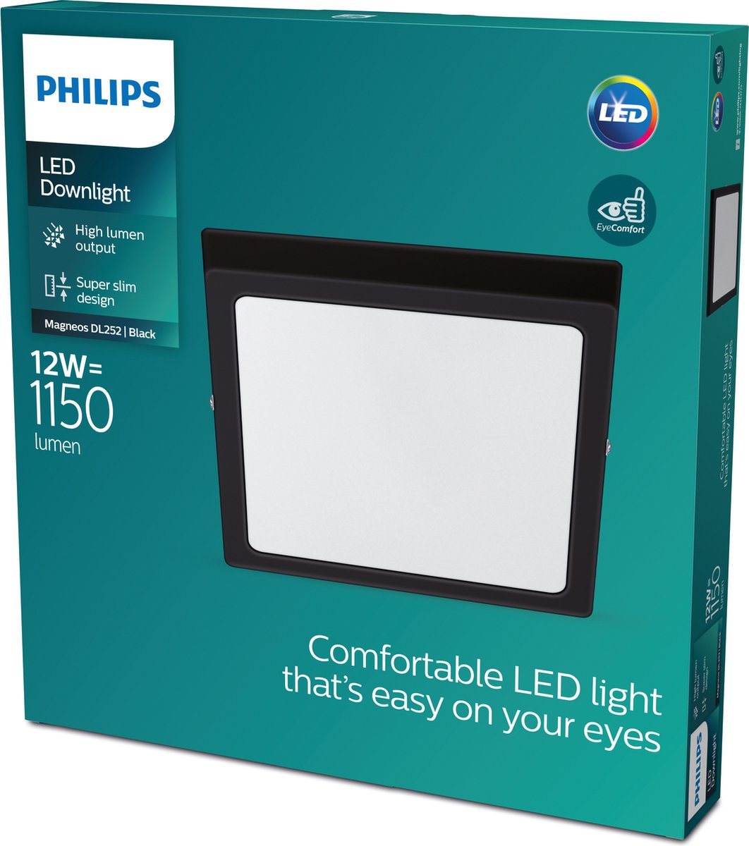 Philips LED Plafonnier Philips Magneos - noir - carré - petit