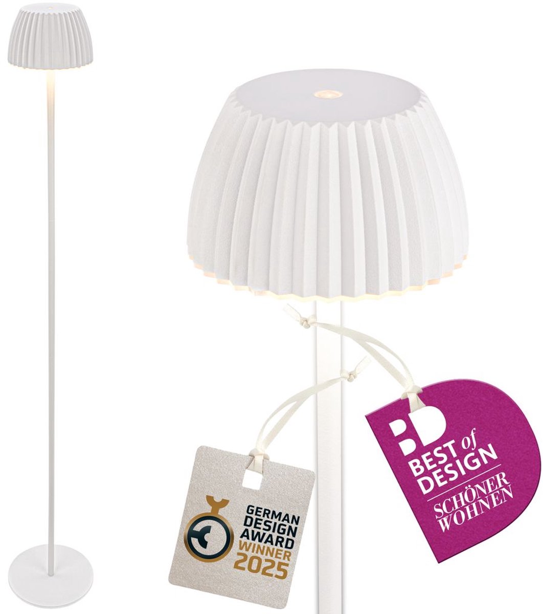 B.k.licht briloner champ - lampadaire rechargeable - lampe sur pied sans fil - dimmable - réglable en hauteur - pour intérieur et extérieur - blanc - ø19 x 124 cm