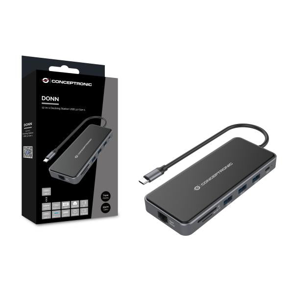 Concepttronic Concepttronic Donn15G Station d'accueil 12-en-1, USB 3.2 Gen 1, Type-C, 100 W, HDMI, VGA, (Micro) SD