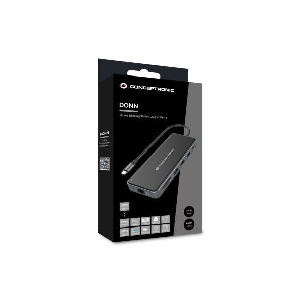 Concepttronic Concepttronic Donn15G Station d'accueil 12-en-1, USB 3.2 Gen 1, Type-C, 100 W, HDMI, VGA, (Micro) SD