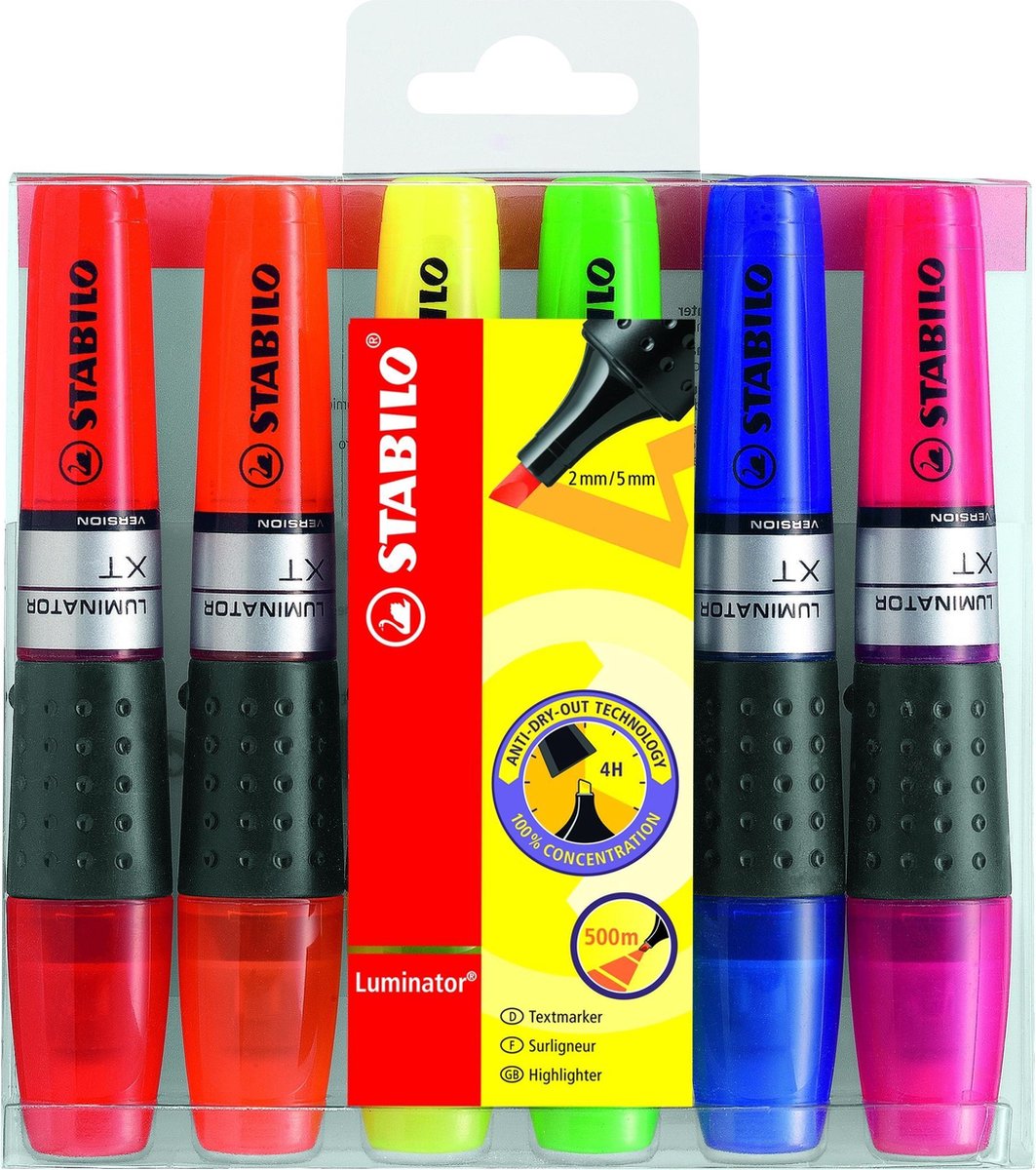 Stabilo luminator - surligneur - réservoir d'encre extra large - étui de 6 couleurs