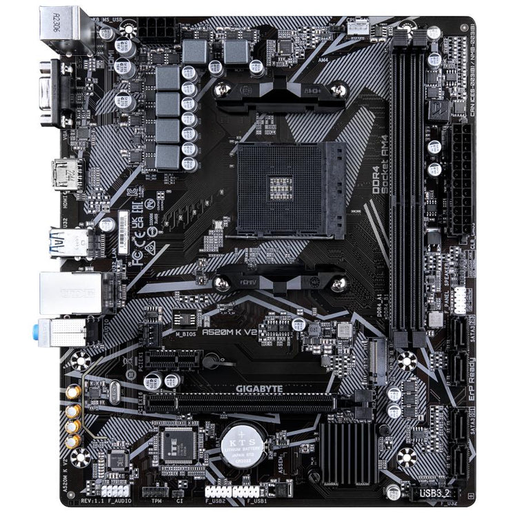 Gigabyte Gigabyte A520M K V2, MATX, AMD AM4, A520, DDR4, 5100 MHz, USB 3.2 GEN 1, M.2, GBE LAN