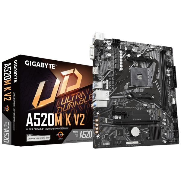 Gigabyte Gigabyte A520M K V2, MATX, AMD AM4, A520, DDR4, 5100 MHz, USB 3.2 GEN 1, M.2, GBE LAN