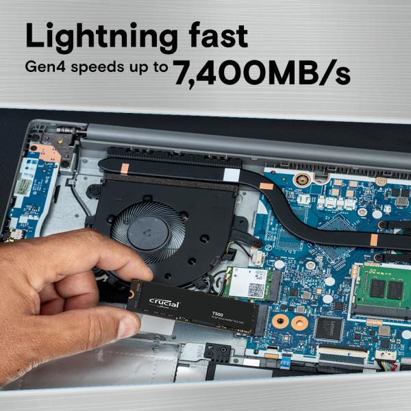 Crucial crucial CT500T500SSD8 T500 SSD, 500 Go, M.2 2280, PCIe 4.0 NVME, 7300 6800 MB S, No HS