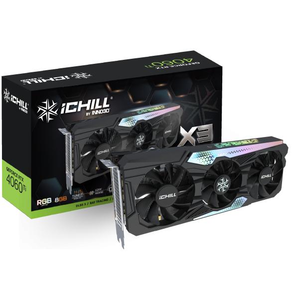 Inno3d Inno3d C406T3-08d6x-17113389 Geforce RTX 4060 TI ICHILL X3, 8GB GDDR6, 128 bits, 2595, 18 Gbps