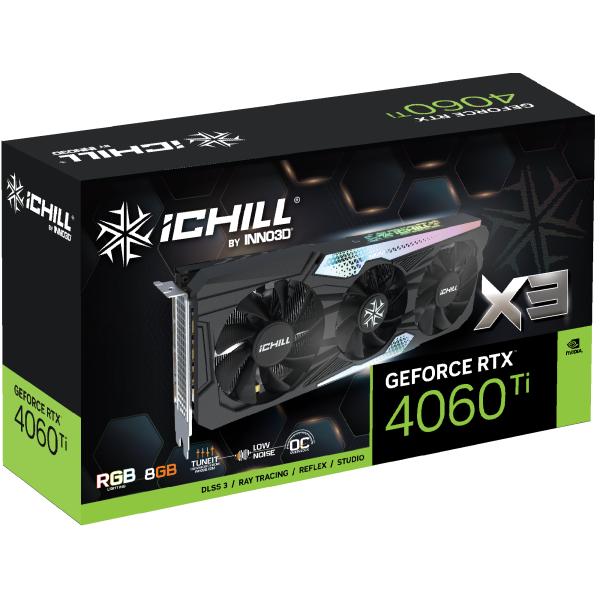 Inno3d Inno3d C406T3-08d6x-17113389 Geforce RTX 4060 TI ICHILL X3, 8GB GDDR6, 128 bits, 2595, 18 Gbps