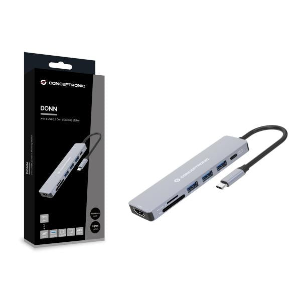 Concepttronic Concepttronic DONN19G 7-en-1 USB 3.2 Gen 1 Station d'accueil, HDMI, USB-A 3.0 x 3, SD, TF MicroSD, 100W
