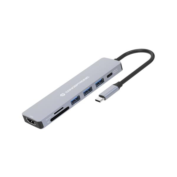 Concepttronic Concepttronic DONN19G 7-en-1 USB 3.2 Gen 1 Station d'accueil, HDMI, USB-A 3.0 x 3, SD, TF MicroSD, 100W