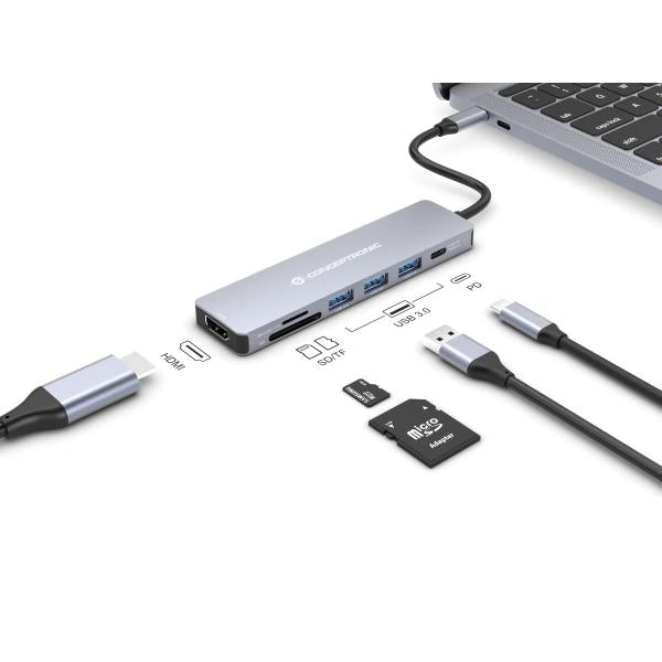 Concepttronic Concepttronic DONN19G 7-en-1 USB 3.2 Gen 1 Station d'accueil, HDMI, USB-A 3.0 x 3, SD, TF MicroSD, 100W