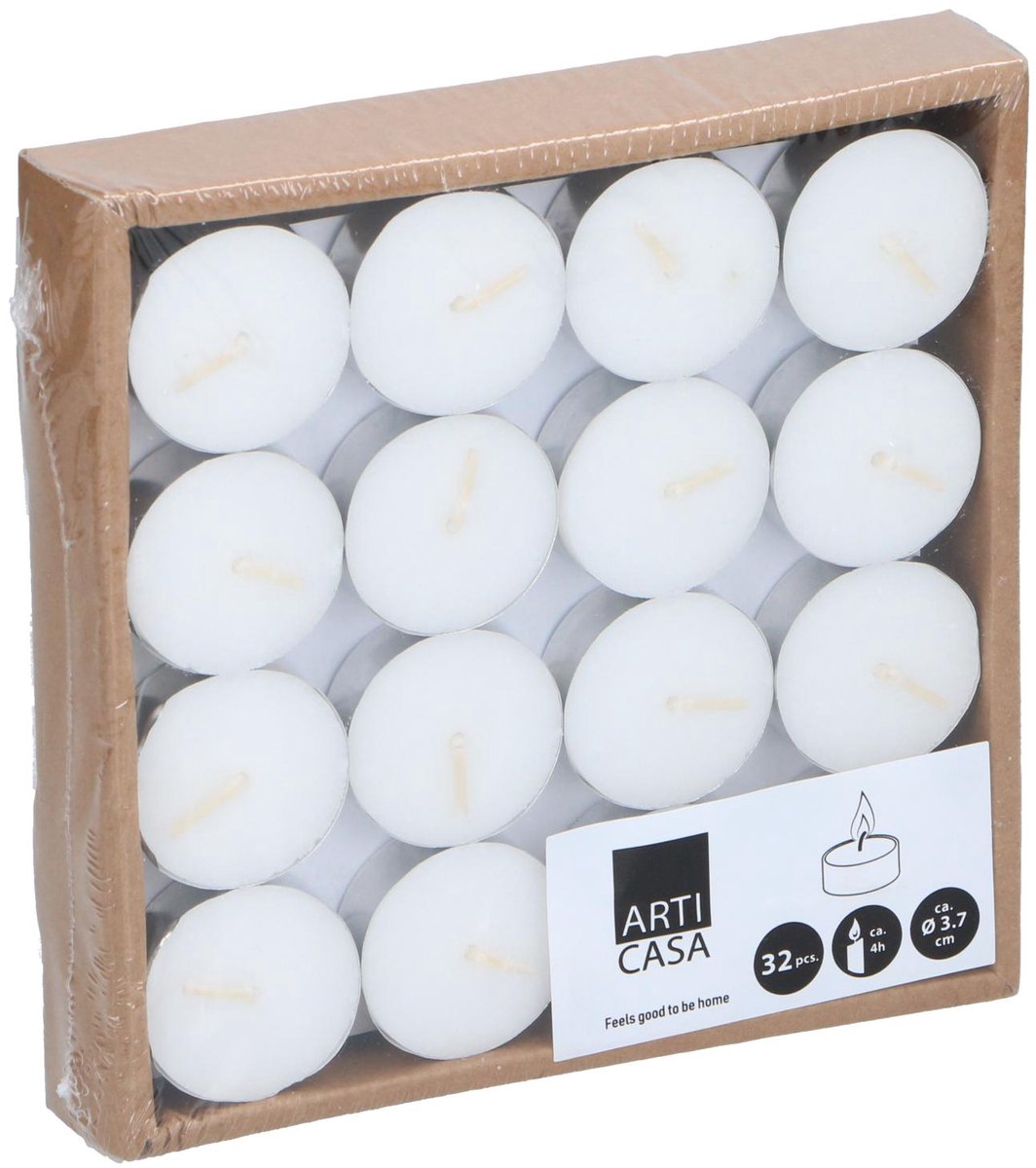Arti casa bougies chauffe-plat 32 pièces - bougies chauffe-plat blanches avec 4 heures de combustion - bougies chauffe-plat ø3,7 cm - set de bougies pour la décoration et l'usage quotidien