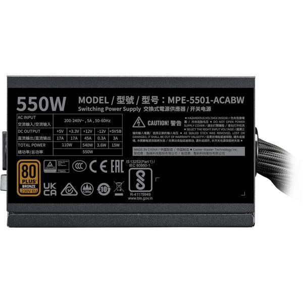 Cooler Master Coler MPE-5501-AABW-3BEU MWE BRONZE V3 PSU, ATX, 550W, Fan HDB calme