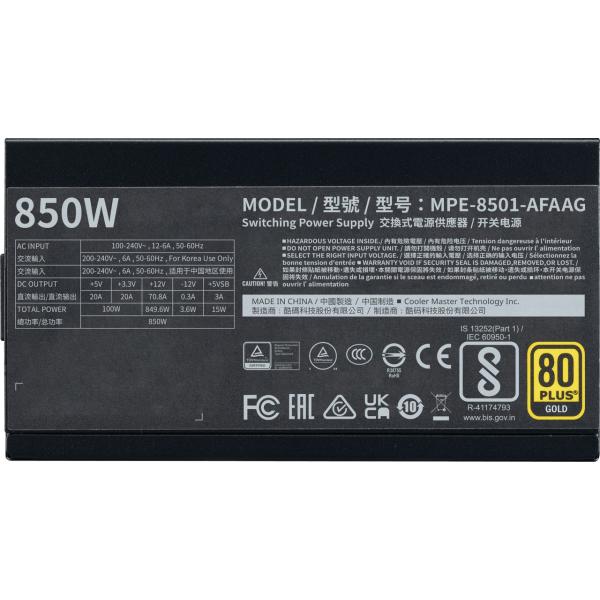 Cooler Master MPE-8501-AADEU MWE GOLD 850 V2 ATX3.1 Black, 850W, 90% @TYP, 120 mm, 4x PCIe 6 + 2