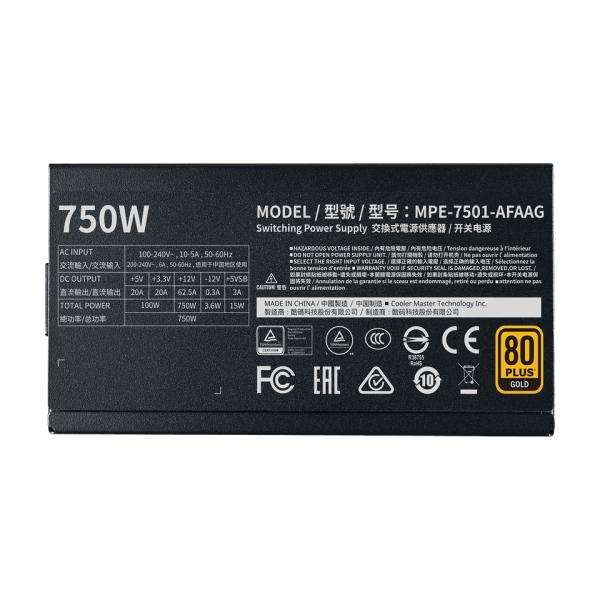Cooler Master MPE-7501-AADEU MWE GOLD 750 V2 ATX3.1, 750W, 90% @typical, entièrement modulaire, 120 mm