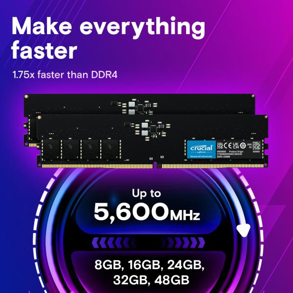 DIMM CT8G56C46U5 crucial, 8 Go, DDR5 5600 MHz, PC5-44800