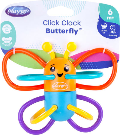 Playgro click clack papillon hochet - hochet de dentition - anneau de dentition - jouet pour bébé - jouet de dentition - jouet à saisir - jouet - hochet pour bébé - avec son