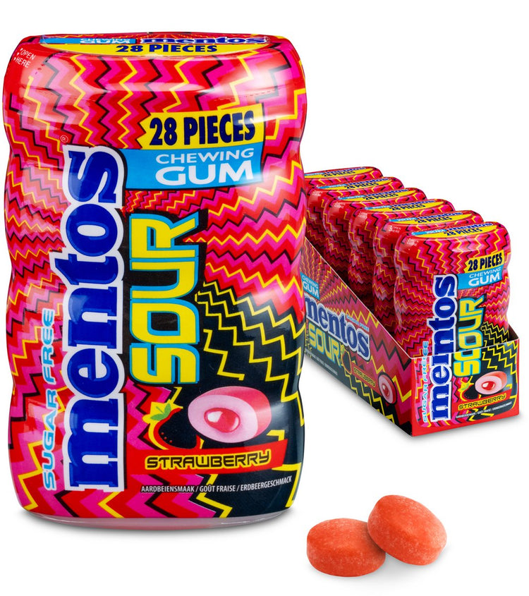Mentos gum acidulé fraise - chewing-gum - sans sucre - 6x28 pièces