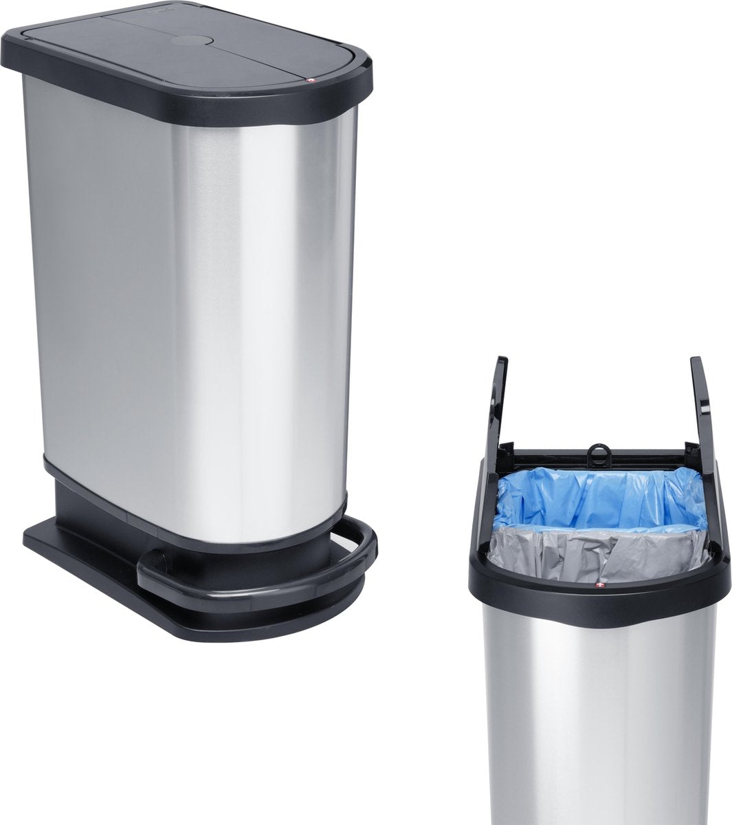 Rotho rotho paso duo pédale bin 50l argent métallique