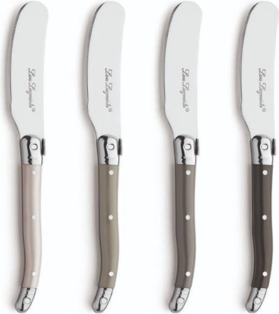Lou laguiole - set de couteaux à beurre 4 pièces - dans coffret en bois - mélange de couleurs authentiques (poivre, gris, nacre, taupe) - 16 cm - passe au lave-vaisselle - couteau à beurre