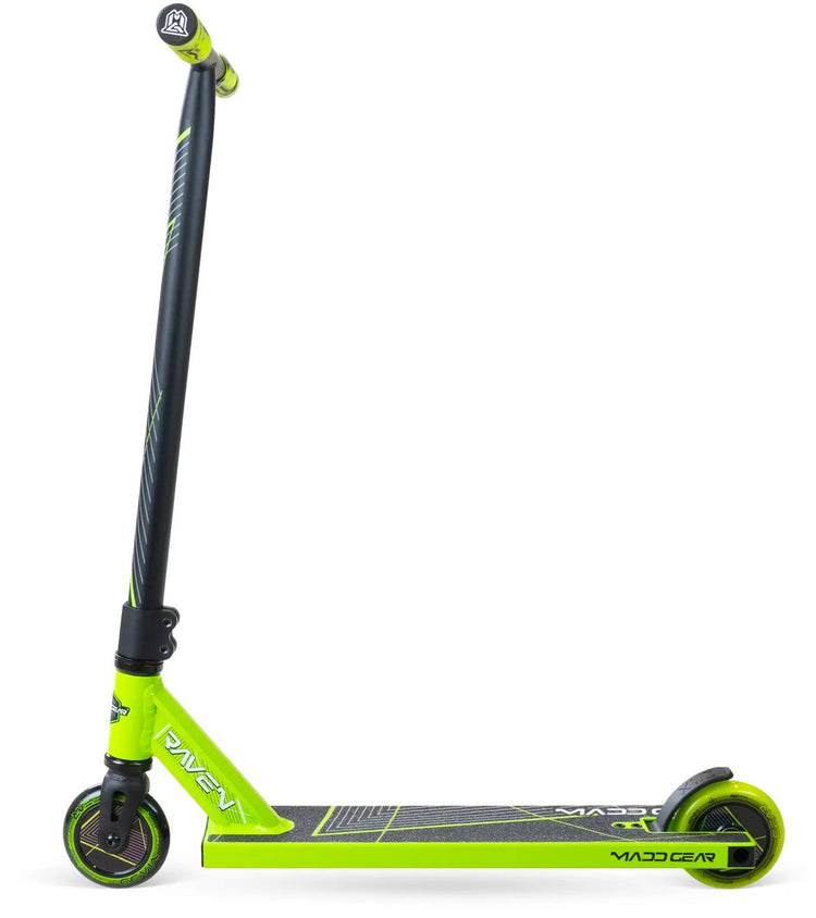 Madd gear mg1 raven series - trottinette freestyle - noir vert - plateau en aluminium - barre en T en acier