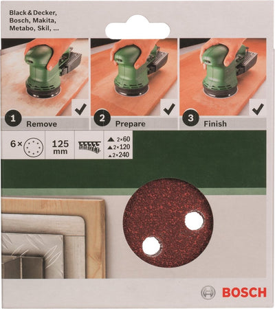 Jeu de 6 feuilles abrasives Bosch pour ponceuses excentriques 125 mm - grain 60 ; 120 ; 240