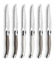 Lou laguiole - 6 couteaux à steak mixte nacre marron et taupe - bloc en bois inclus - passe au lave-vaisselle