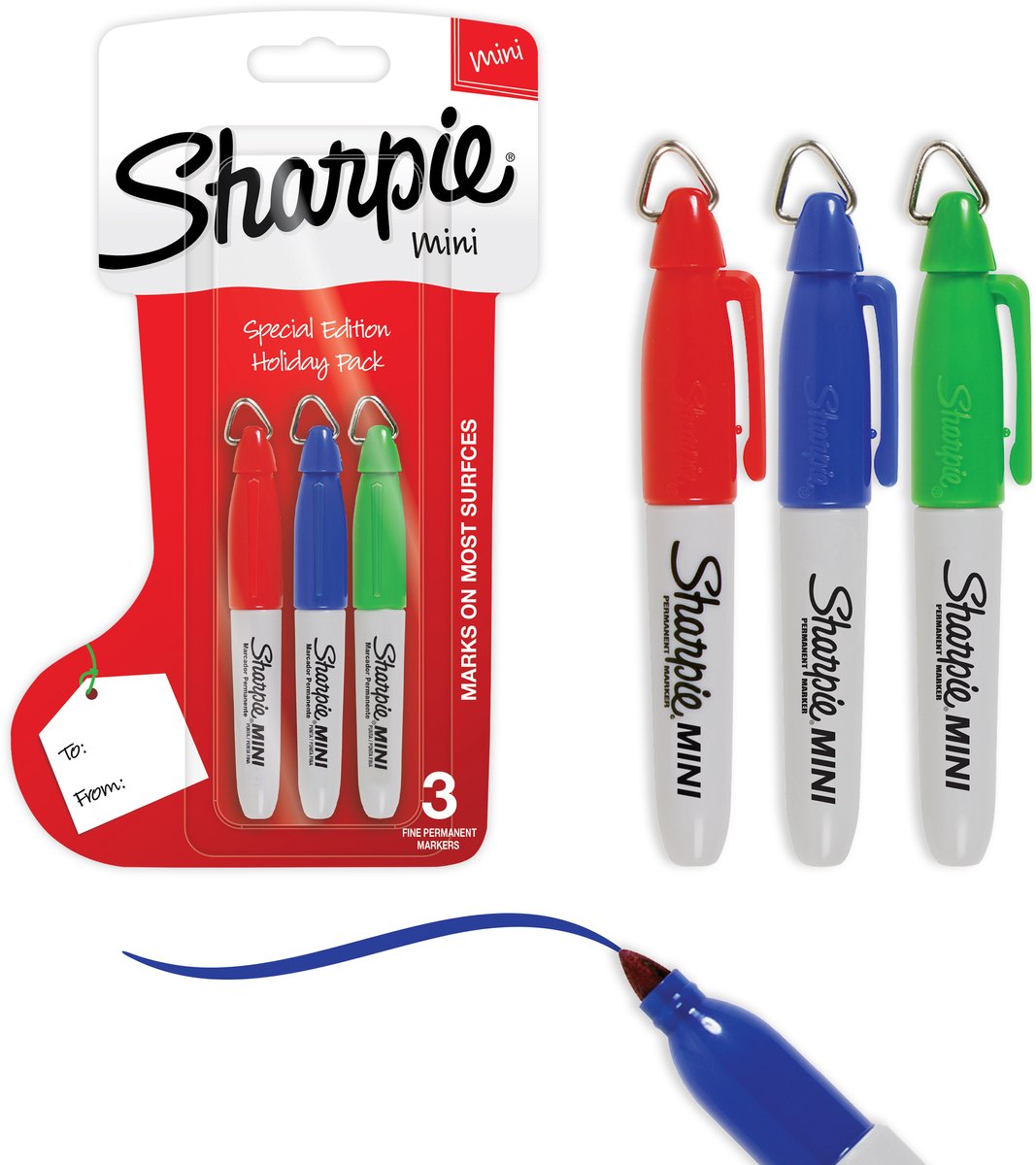 Sharpie Mini marqueurs permanents avec porte-clés | édition vacances | petits cadeaux parfaits | point fin | couleurs assorties | 3 pièces